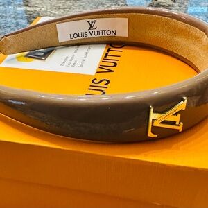 Louis Vuitton Beige Headband with Gold Logo